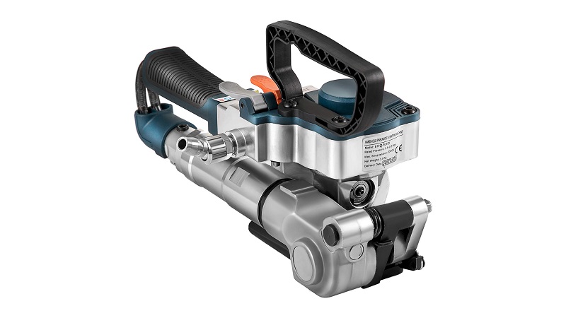 Pneumatic strapping tool for PP and PET plastic strap